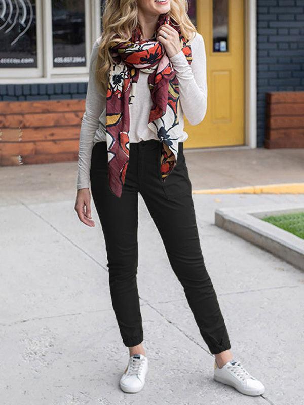Women's Slim Pocket Cropped Pants Lace-Up Leisure Pants - 808Lush