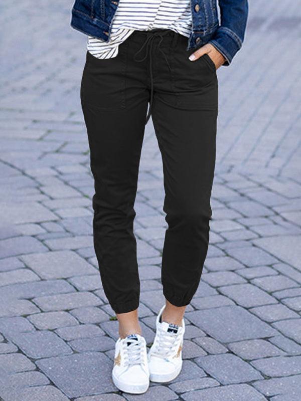 Women's Slim Pocket Cropped Pants Lace-Up Leisure Pants - 808Lush