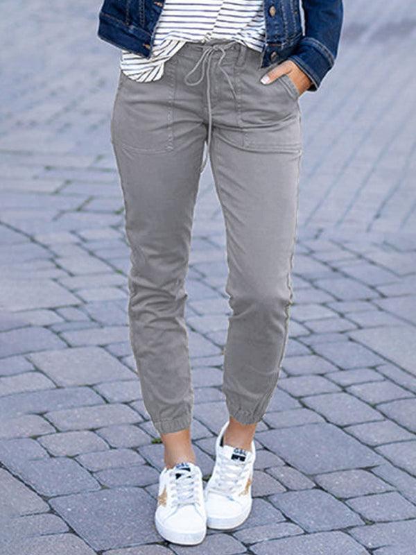 Women's Slim Pocket Cropped Pants Lace-Up Leisure Pants - 808Lush