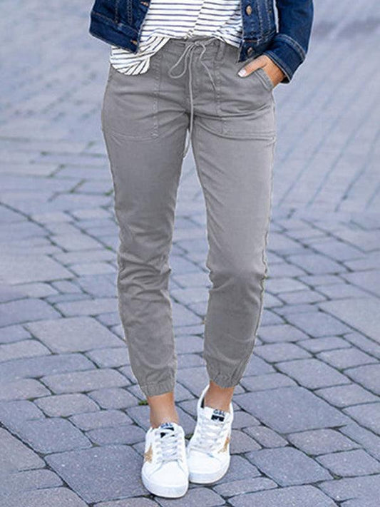 Women's Slim Pocket Cropped Pants Lace-Up Leisure Pants - 808Lush