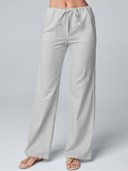 Women's Solid Color Loose Lace Cotton Linen Straight Casual Trousers - 808Lush