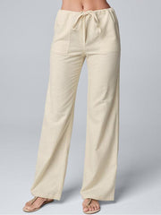 Women's Solid Color Loose Lace Cotton Linen Straight Casual Trousers - 808Lush