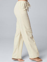 Women's Solid Color Loose Lace Cotton Linen Straight Casual Trousers - 808Lush