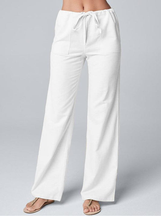 Women's Solid Color Loose Lace Cotton Linen Straight Casual Trousers - 808Lush