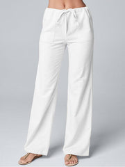 Women's Solid Color Loose Lace Cotton Linen Straight Casual Trousers - 808Lush