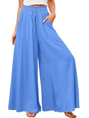 Women's Solid Color Elastic Waist Wide Leg High Waist Trousers - 808Lush