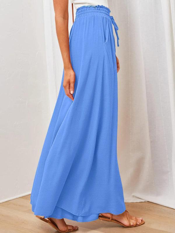 Women's Solid Color Elastic Waist Wide Leg High Waist Trousers - 808Lush