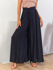 Women's Solid Color Elastic Waist Wide Leg High Waist Trousers - 808Lush