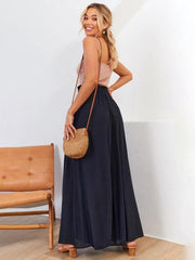 Women's Solid Color Elastic Waist Wide Leg High Waist Trousers - 808Lush