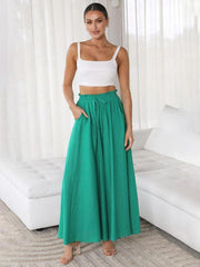 Women's Solid Color Elastic Waist Wide Leg High Waist Trousers - 808Lush