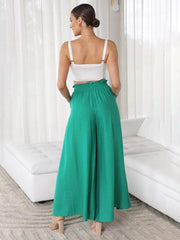Women's Solid Color Elastic Waist Wide Leg High Waist Trousers - 808Lush