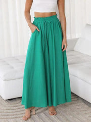 Women's Solid Color Elastic Waist Wide Leg High Waist Trousers - 808Lush