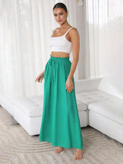 Women's Solid Color Elastic Waist Wide Leg High Waist Trousers - 808Lush