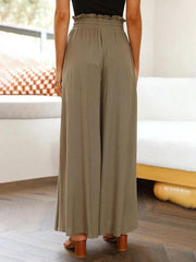 Women's Solid Color Elastic Waist Wide Leg High Waist Trousers - 808Lush
