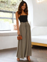 Women's Solid Color Elastic Waist Wide Leg High Waist Trousers - 808Lush