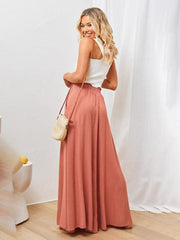 Women's Solid Color Elastic Waist Wide Leg High Waist Trousers - 808Lush