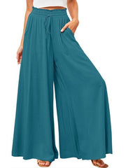 Women's Solid Color Elastic Waist Wide Leg High Waist Trousers - 808Lush