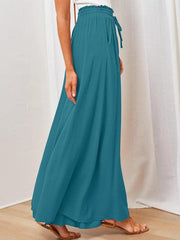 Women's Solid Color Elastic Waist Wide Leg High Waist Trousers - 808Lush