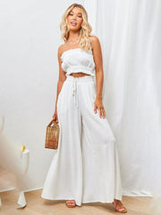 Women's Solid Color Elastic Waist Wide Leg High Waist Trousers - 808Lush