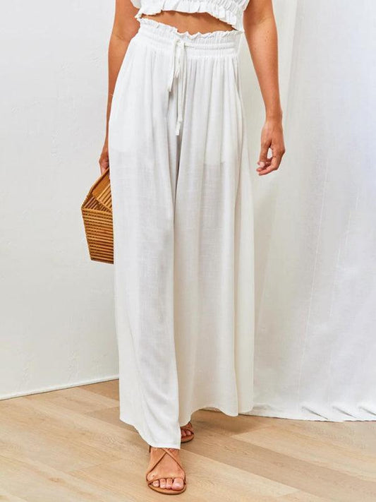 Women's Solid Color Elastic Waist Wide Leg High Waist Trousers - 808Lush