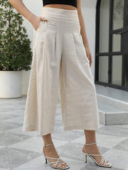 Women's woven racer-pleated A-shaped cropped wide-leg pants - 808Lush