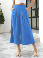 Women's woven racer-pleated A-shaped cropped wide-leg pants - 808Lush