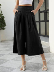 Women's woven racer-pleated A-shaped cropped wide-leg pants - 808Lush