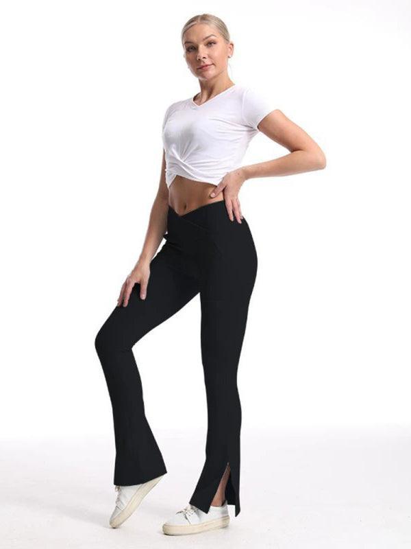 Slit Micro High Waist Elastic Hip Lifting Abdomen Dance Casual Sports Trousers - 808Lush