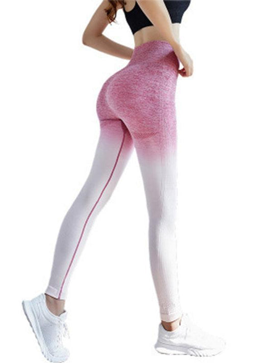 elastic high waist seamless gradient pants sports slimming tight yoga pants - 808Lush