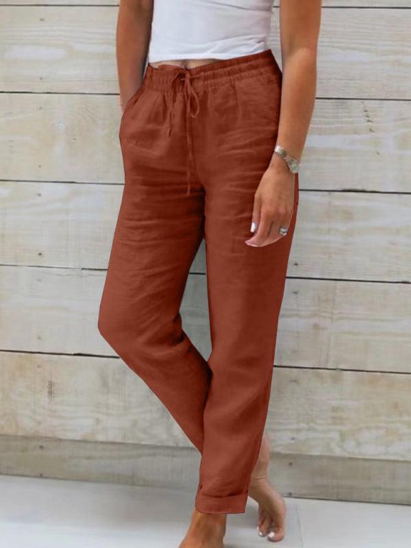Women's Elastic Waist Solid Color Wide Leg Pants Loose Trousers - 808Lush