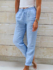 Women's Elastic Waist Solid Color Wide Leg Pants Loose Trousers - 808Lush
