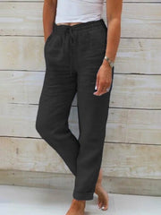 Women's Elastic Waist Solid Color Wide Leg Pants Loose Trousers - 808Lush