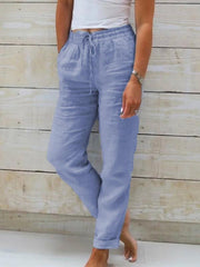 Women's Elastic Waist Solid Color Wide Leg Pants Loose Trousers - 808Lush