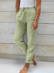 Women's Elastic Waist Solid Color Wide Leg Pants Loose Trousers - 808Lush