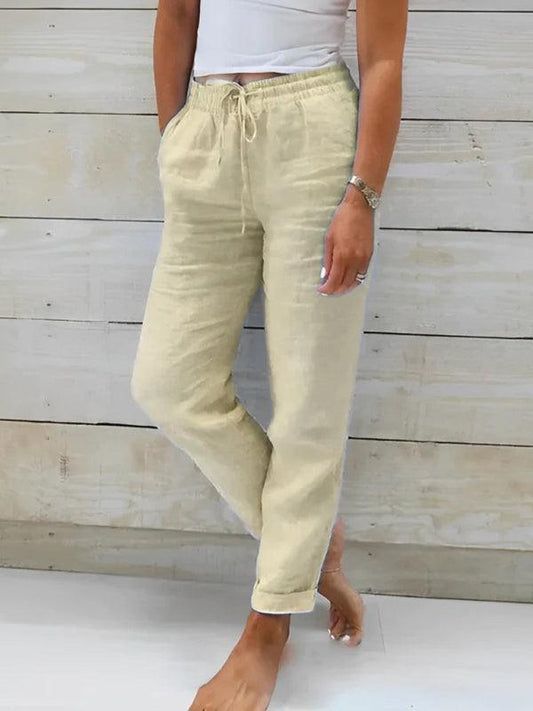 Women's Elastic Waist Solid Color Wide Leg Pants Loose Trousers - 808Lush