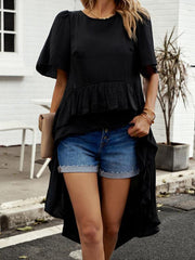 elegant ruffled short-sleeved top - 808Lush