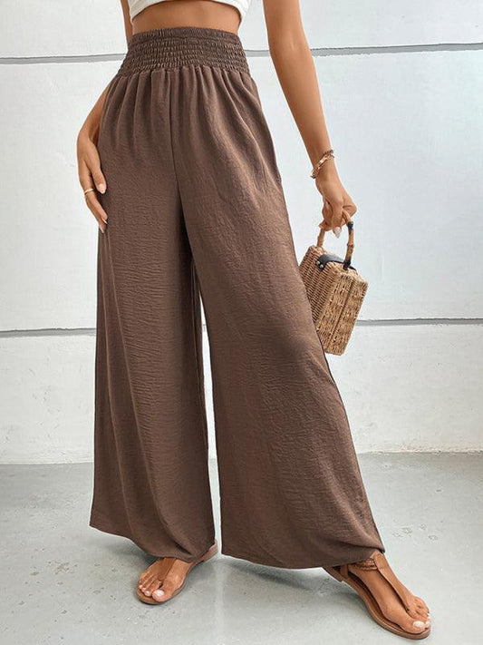 casual solid color flared wide-leg pants - 808Lush