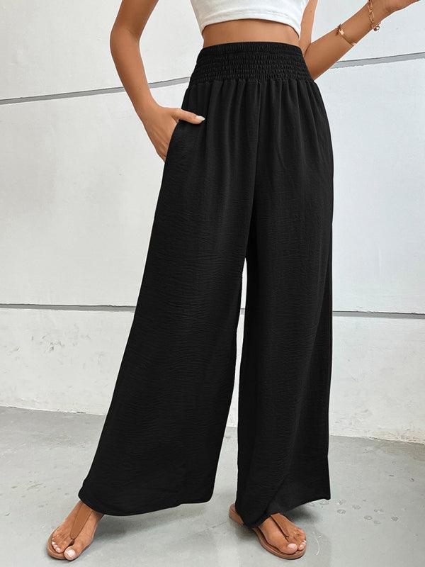 casual solid color flared wide-leg pants - 808Lush