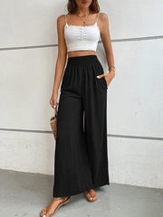 casual solid color flared wide-leg pants - 808Lush