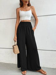 casual solid color flared wide-leg pants - 808Lush