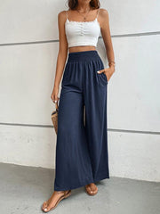casual solid color flared wide-leg pants - 808Lush