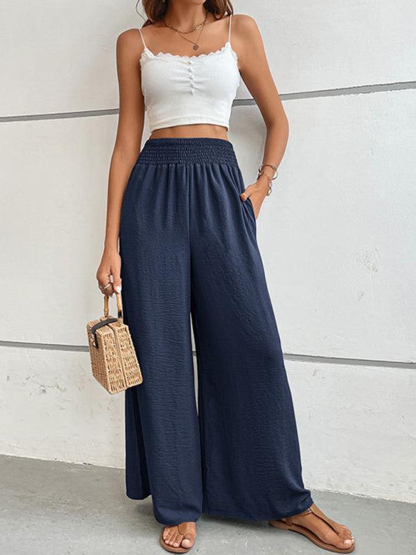 casual solid color flared wide-leg pants - 808Lush