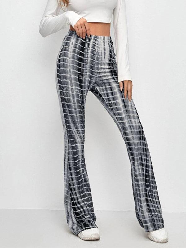Printed Slim Hip Lift Stretch Casual Flared Trousers - 808Lush