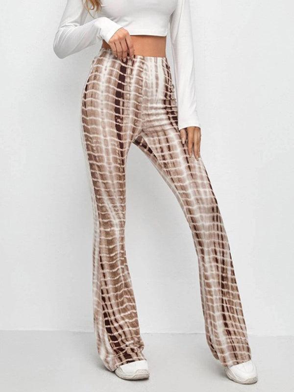 Printed Slim Hip Lift Stretch Casual Flared Trousers - 808Lush