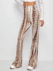 Printed Slim Hip Lift Stretch Casual Flared Trousers - 808Lush