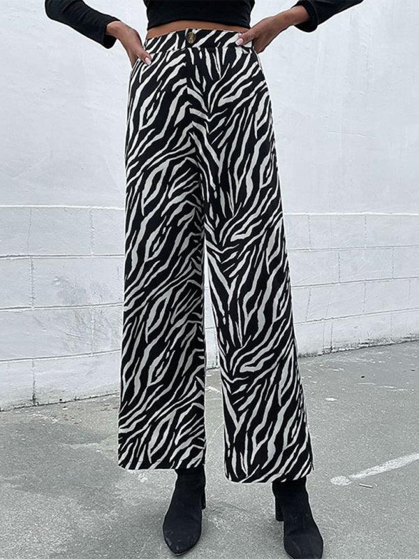 Women's commuter zebra print wide leg pants - 808Lush