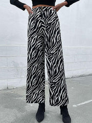 Women's commuter zebra print wide leg pants - 808Lush