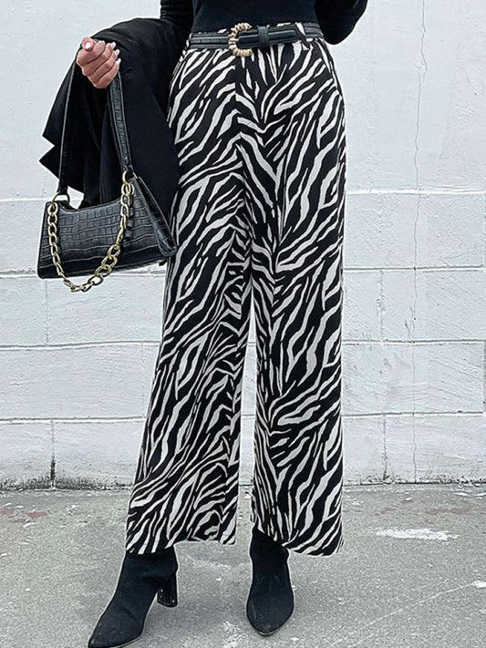 Women's commuter zebra print wide leg pants - 808Lush