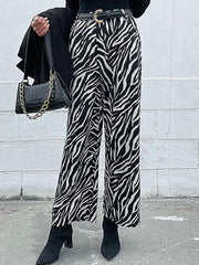 Women's commuter zebra print wide leg pants - 808Lush