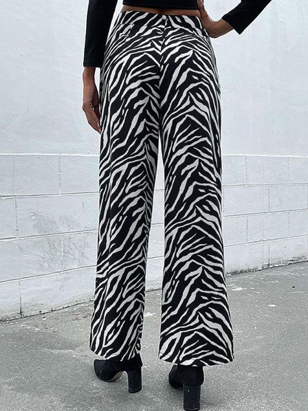 Women's commuter zebra print wide leg pants - 808Lush